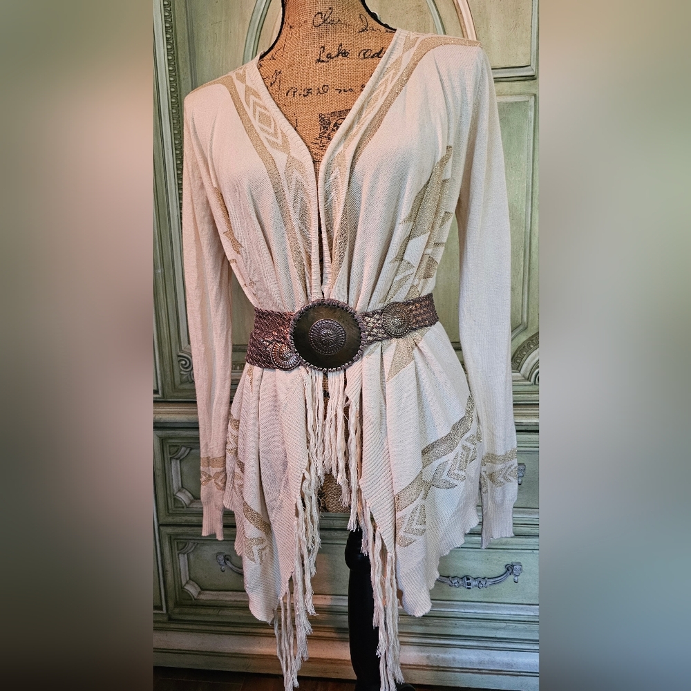Daytrip Gold Metallic Fringed Cardigan (M)